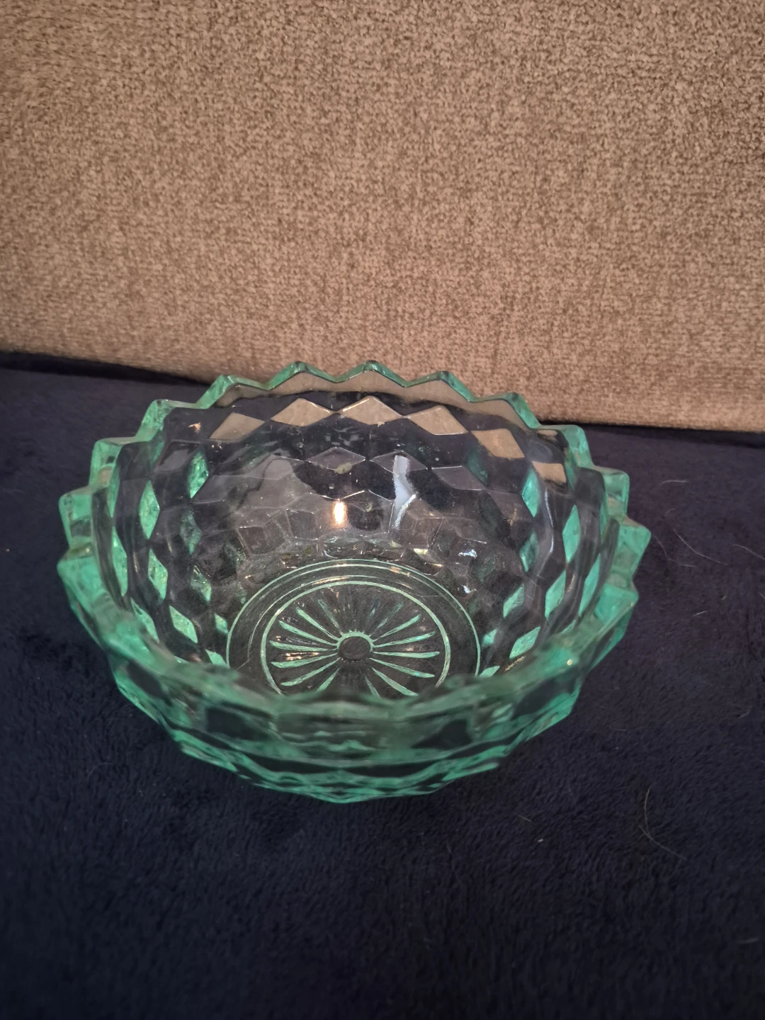 Blue Glass Diamond Pattern Bowl