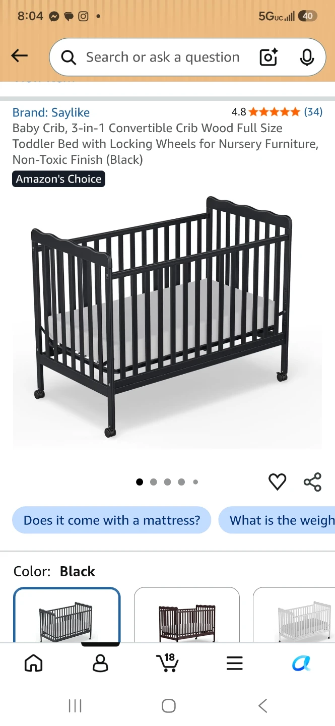 Saylike 3-in-1 Convertible Baby Crib