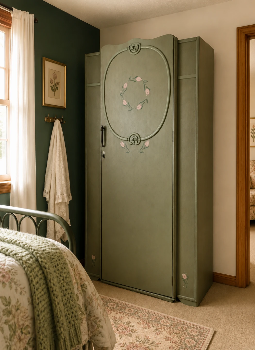 Antique 1920's-1930 Sage Green Wardrobe Armoire