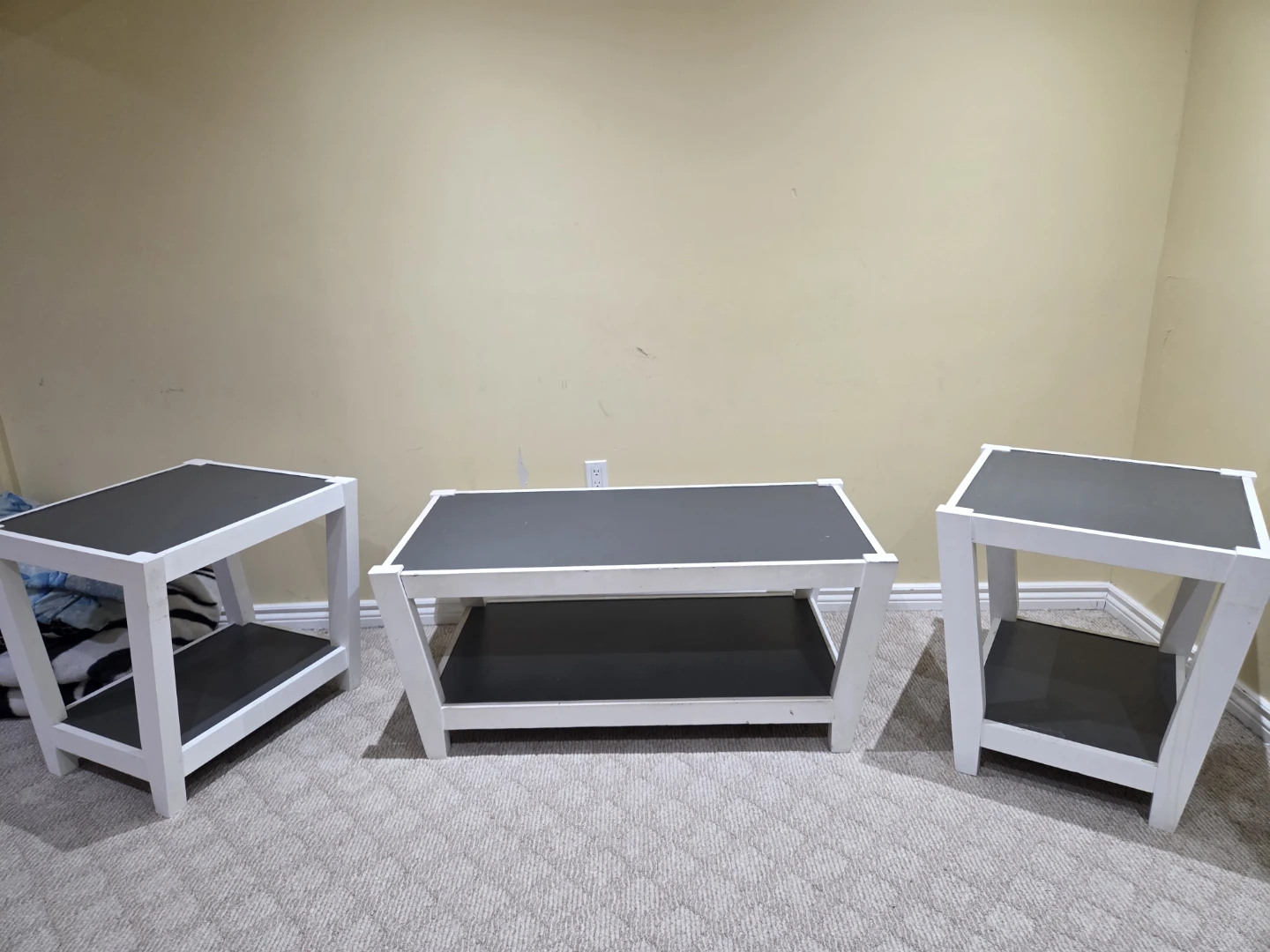 Set of 3 White & Grey Side Tables/Coffee Table