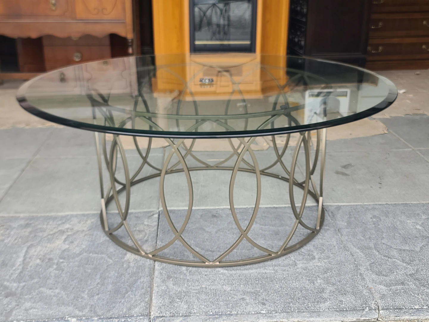 Round Glass Coffee Table with Champagne Gold Metal Base