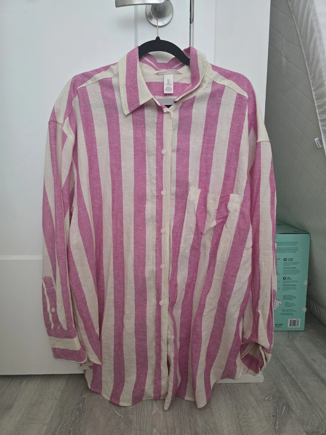 Never used H&M Striped Linen Blend Shirt Size L - photo 2