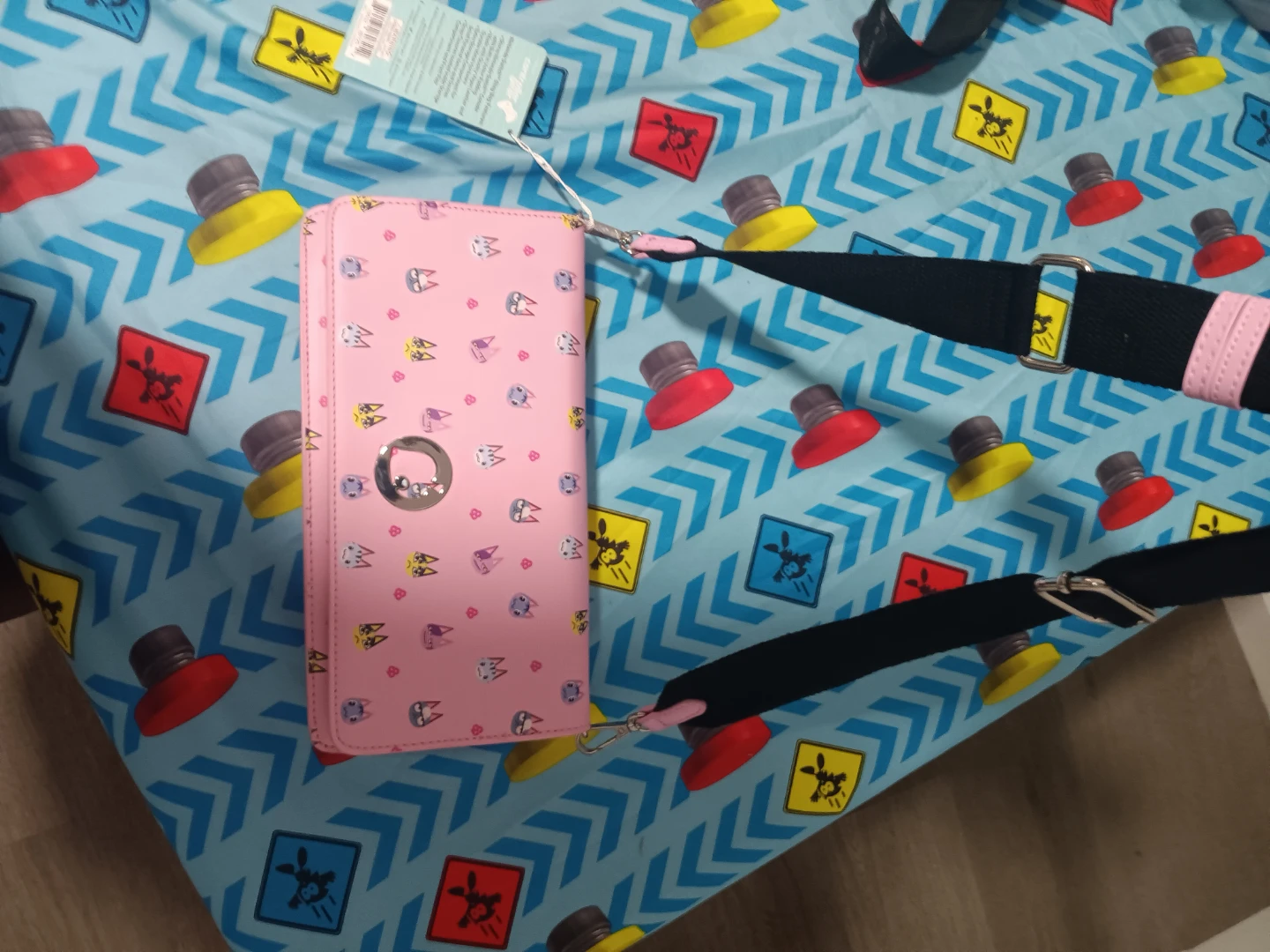 Pink Cat Print Clutch Wallet with Strap