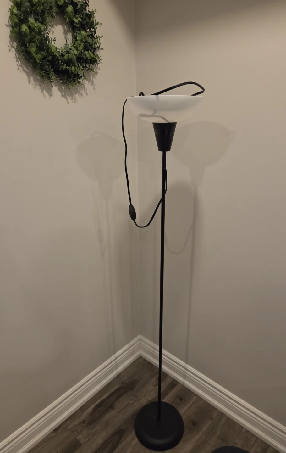 Black Floor Lamp with White Bowl Shade