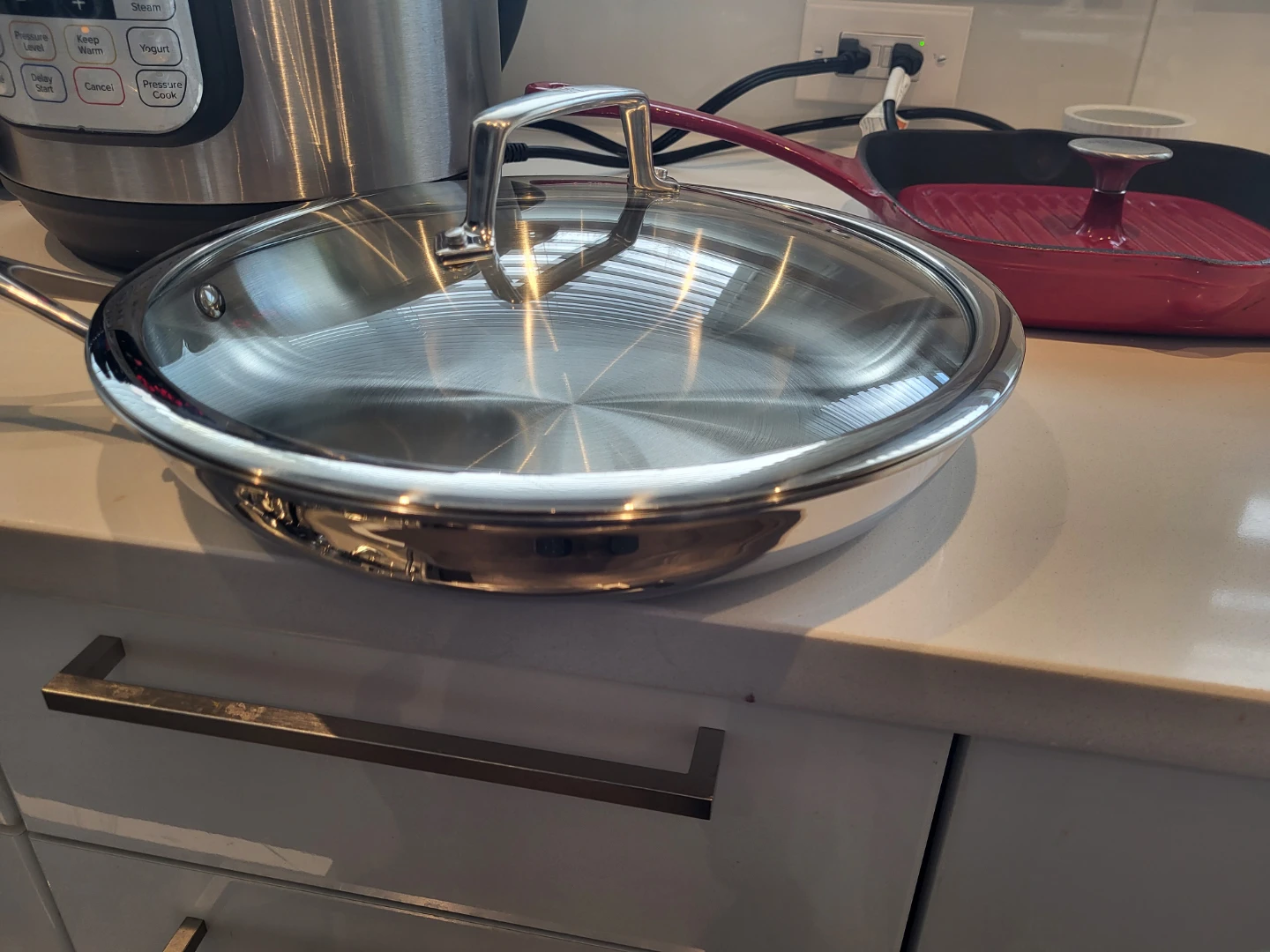 Extra Large Stainless Steel Frying Pan with Glass Lid