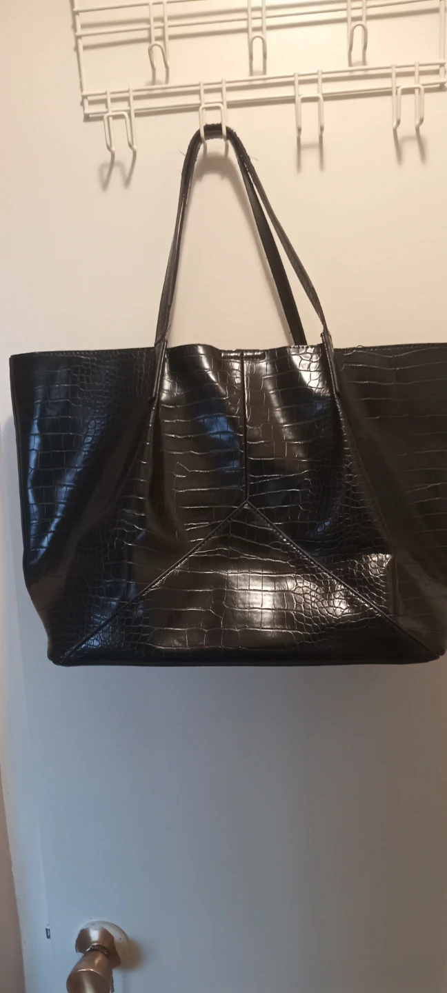 Black Croc-Embossed Tote Bag