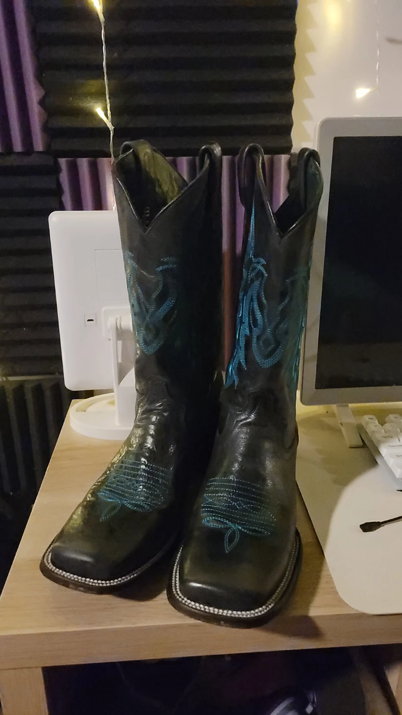 Ferrini Black & Turquoise Square Toe Cowboy Boots