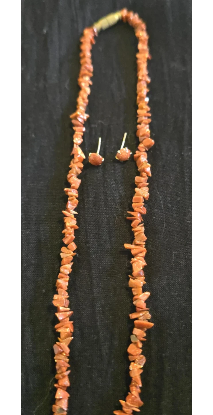 Coral Orange Chip Stone Necklace and Earring Set