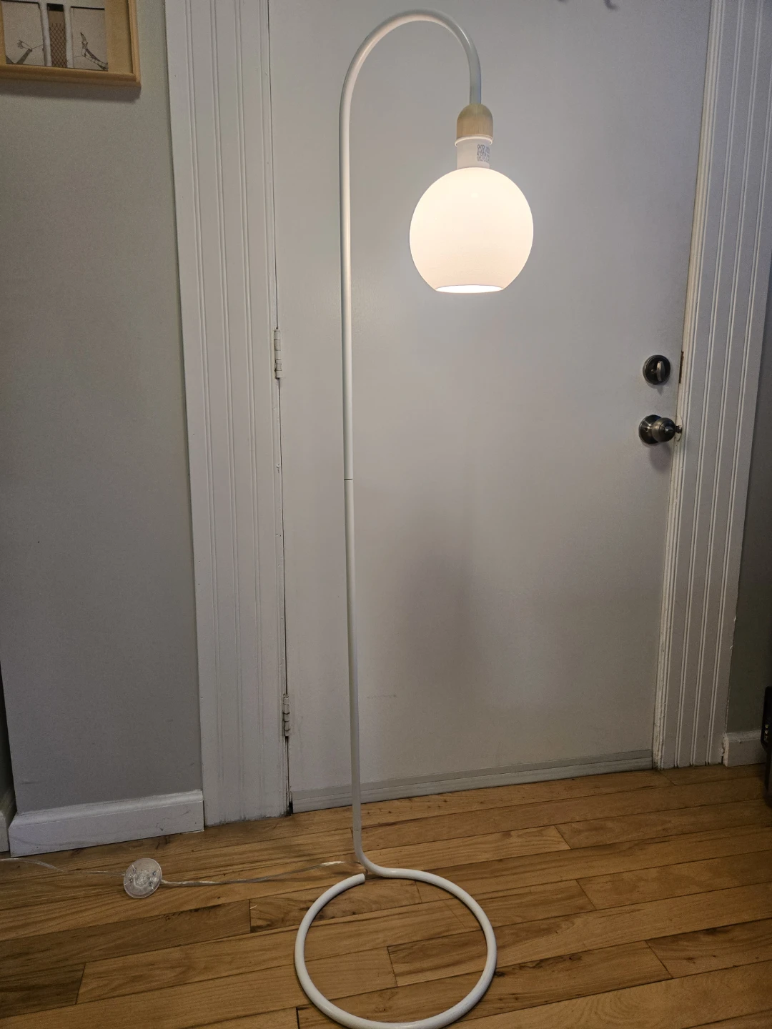 White Arc Floor Lamp with Frosted Globe Shade
