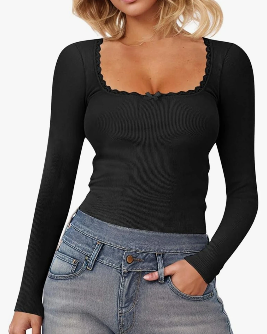 Black Long Sleeve Ribbed Top Small