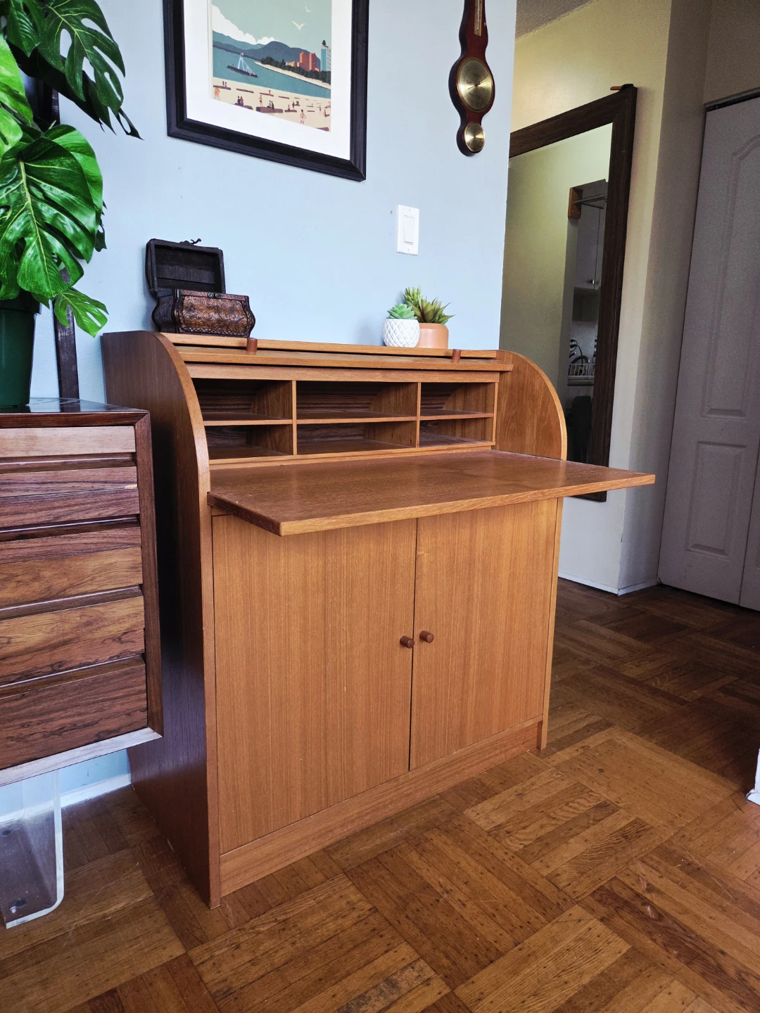 MCM Teak Retractable Secretary Desk