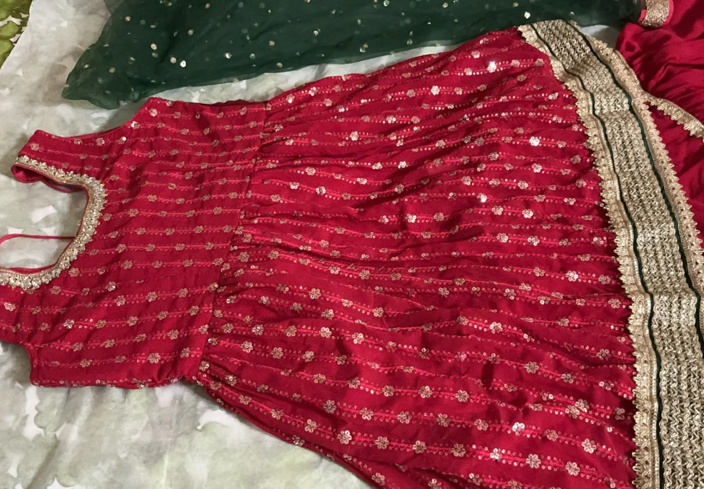 Red Sharara Suit with Green Dupatta - photo 2