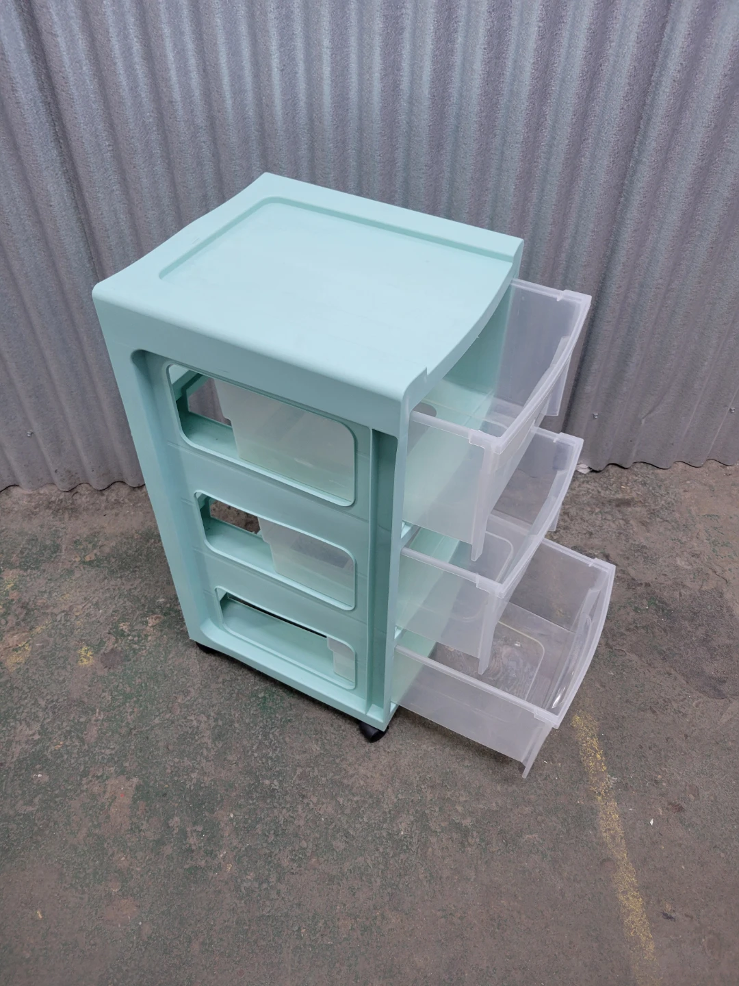 Light Blue 3-Drawer Plastic Storage Cart with wheels - photo 3