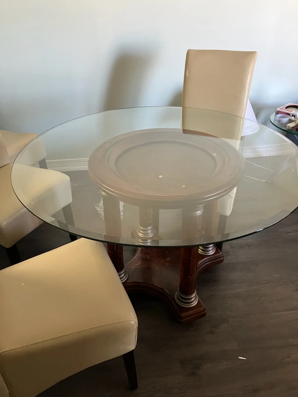 Cream Leather Dining Chairs with 4 Foot Round Table