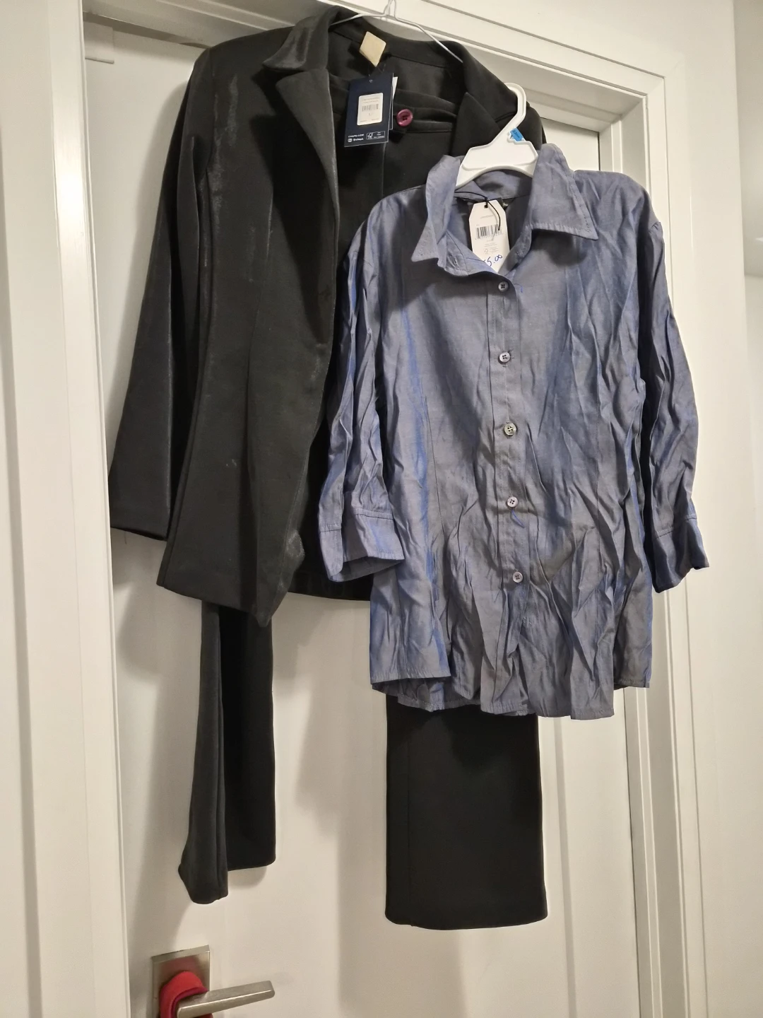 Women's Grey Pants/Blazer & Blue Button-Up Shirt Set