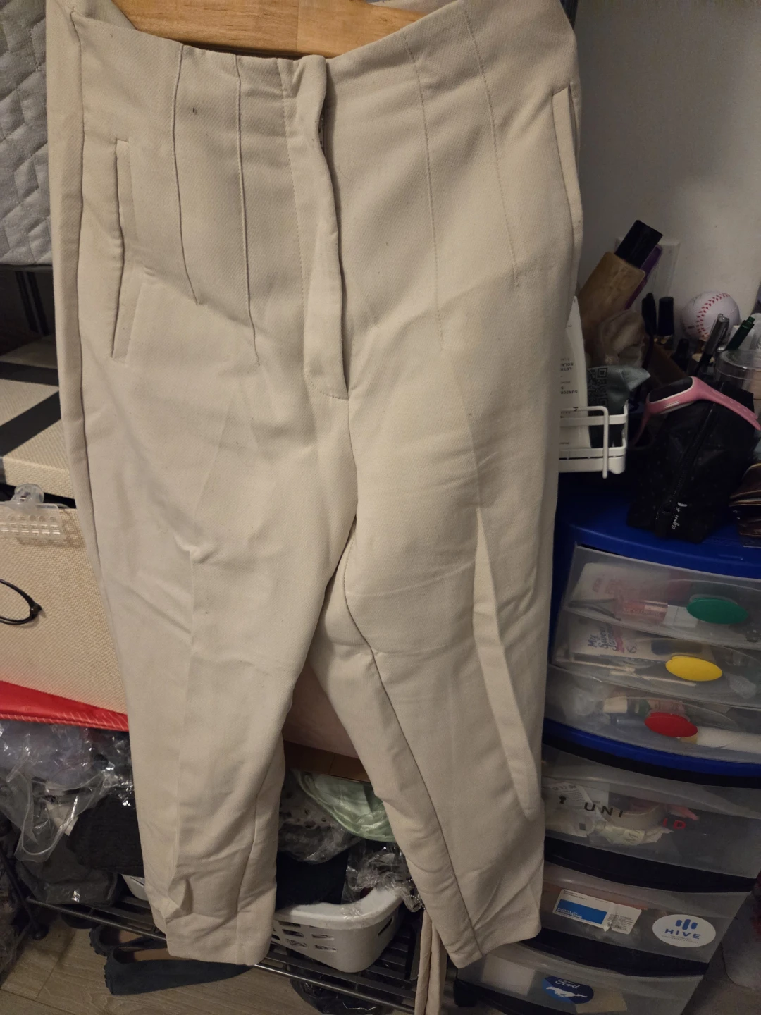 ZARA Beige High-Waisted Trousers Size M