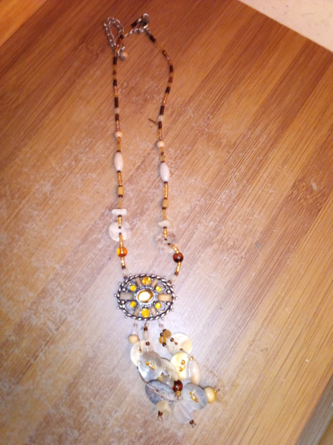 Beaded Pendant Necklace with Shell Charms
