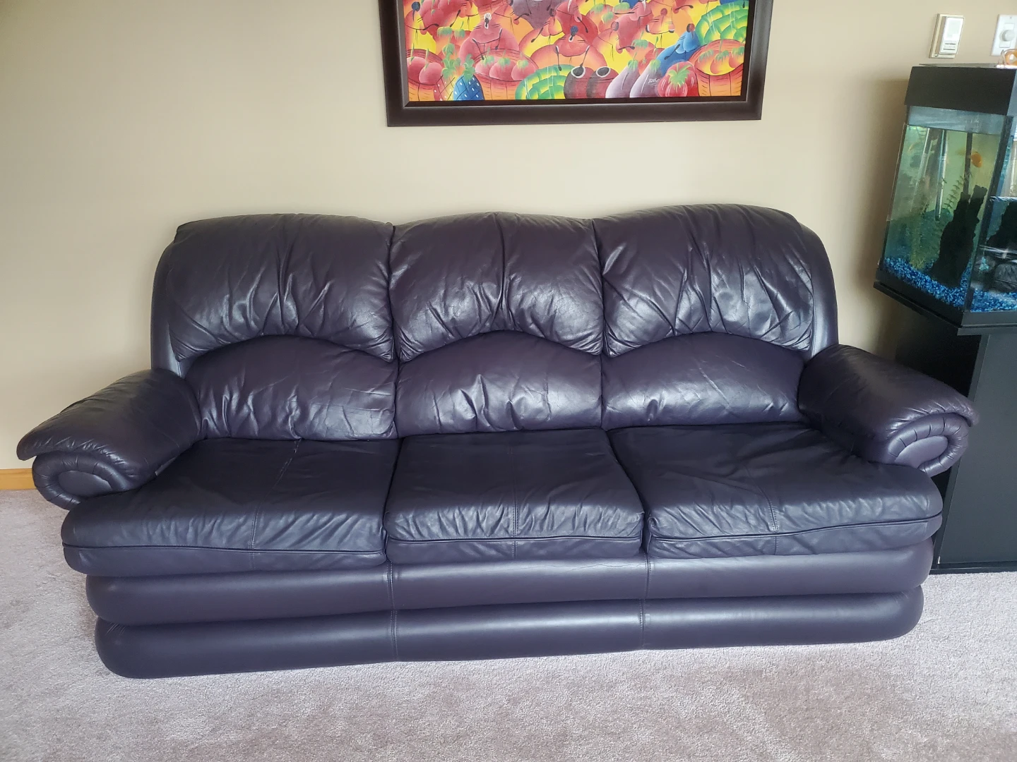 Purple Leather Love Seat and Sofa Set