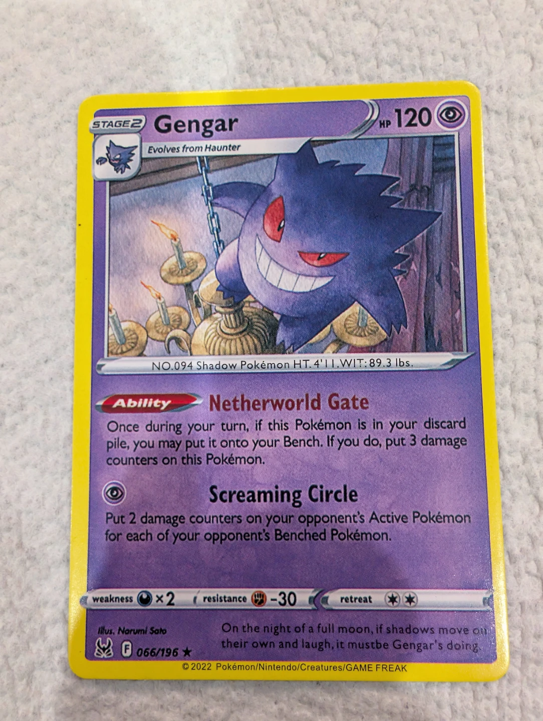 Pokemon Gengar Stage 2 Card