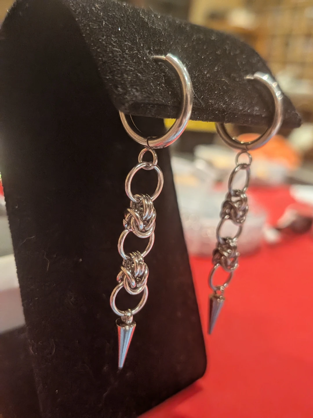 Dangle Earrings with Spikes and Chain - photo 2