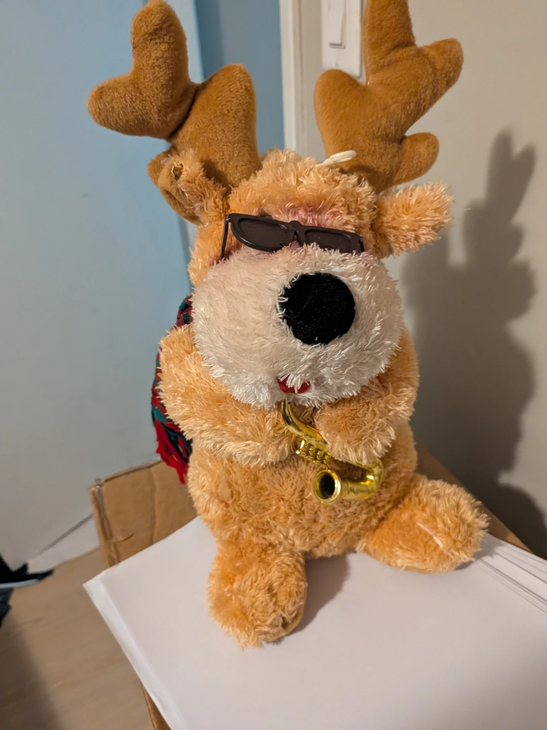 Plush Reindeer with Saxophone and Sunglasses