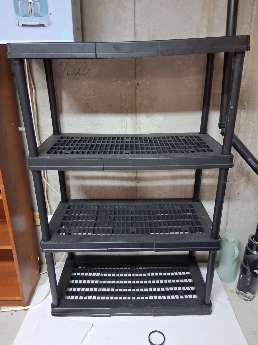 Two Black 3-Tier Plastic Shelving Units
