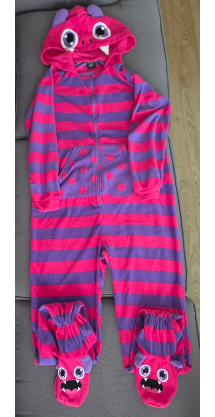 Pink & Purple Striped Monster Fleece Pajamas