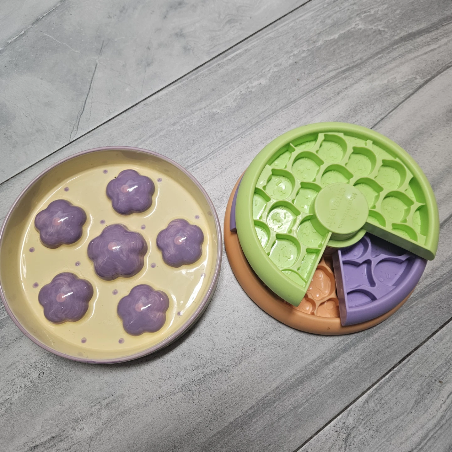 Pet Slow Feeders: Floral Ceramic Bowl and Catstages Puzzle Bowl