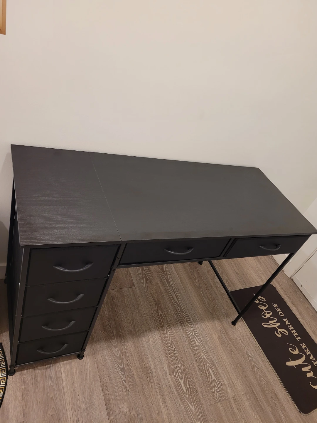Black Metal Desk with Fabric Drawers