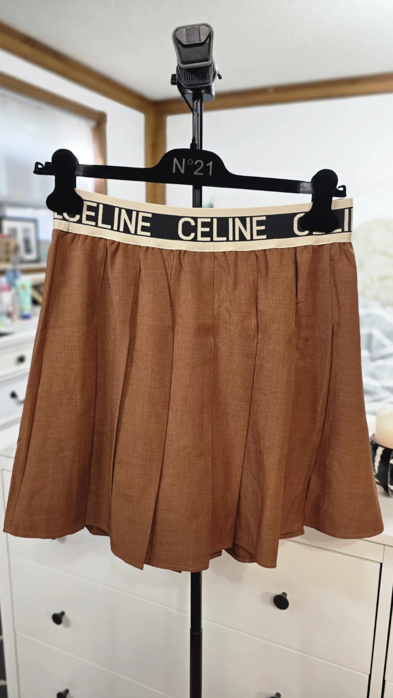 Pleated Brown Mini Skirt with CELINE Waistband