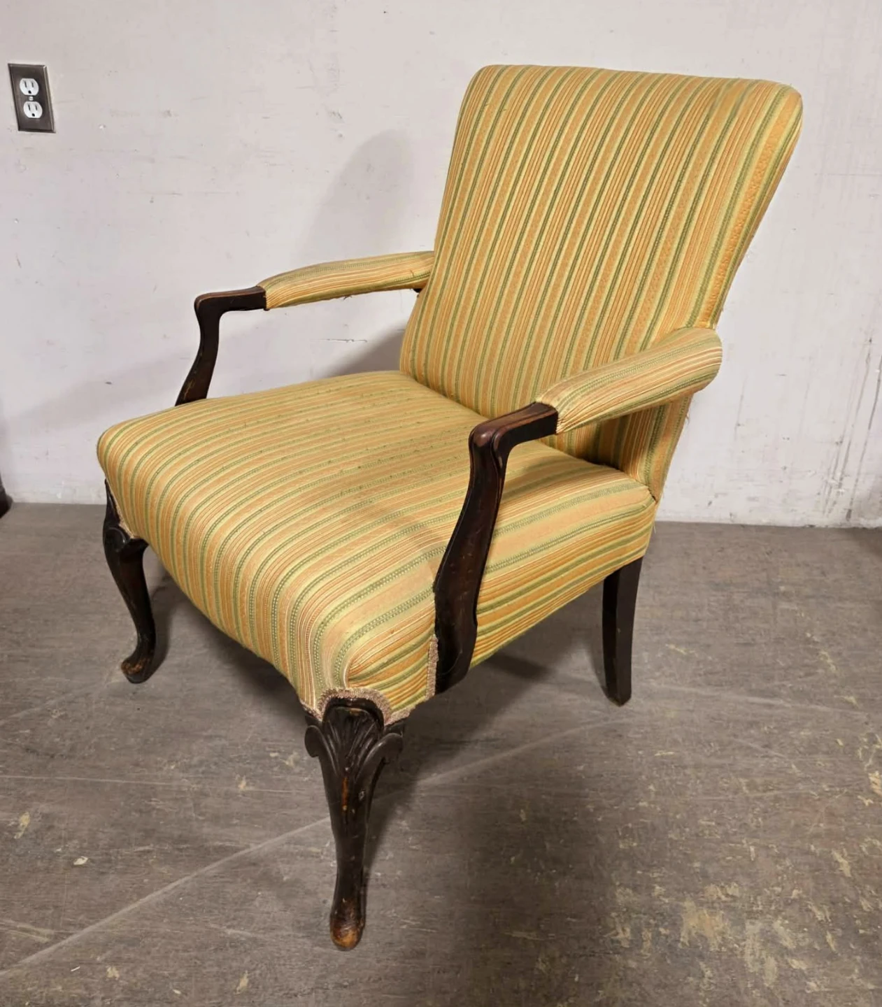 Antique Yellow Accent Arm Chair With Walnut Frame