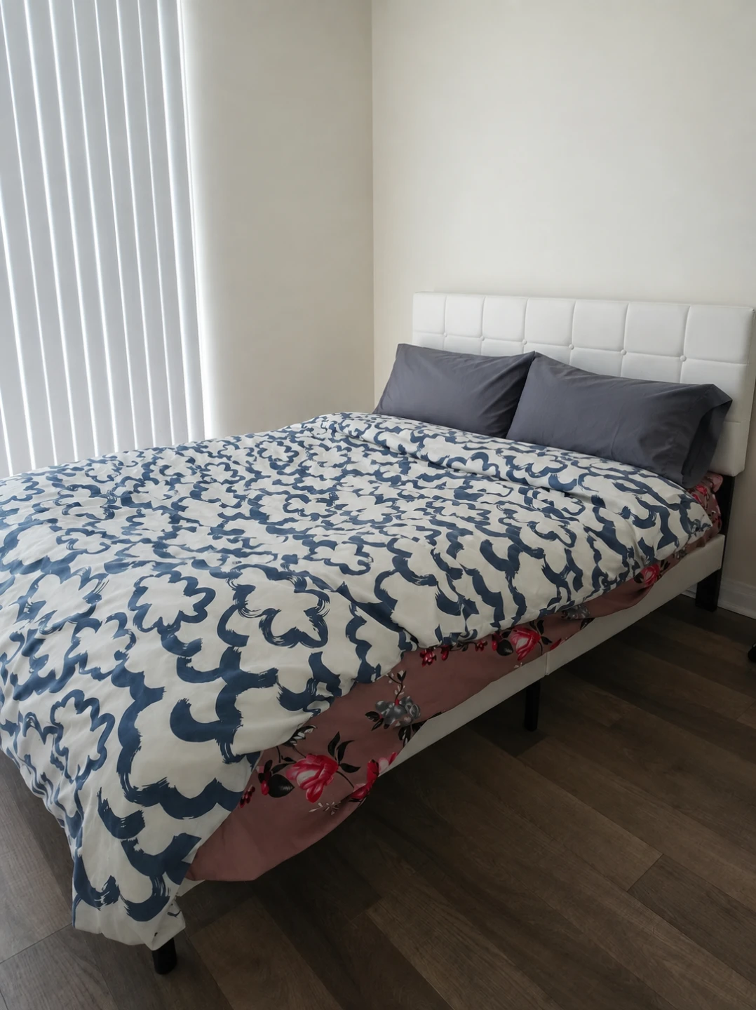 Queen size White Faux Leather Headboard Bed Frame
