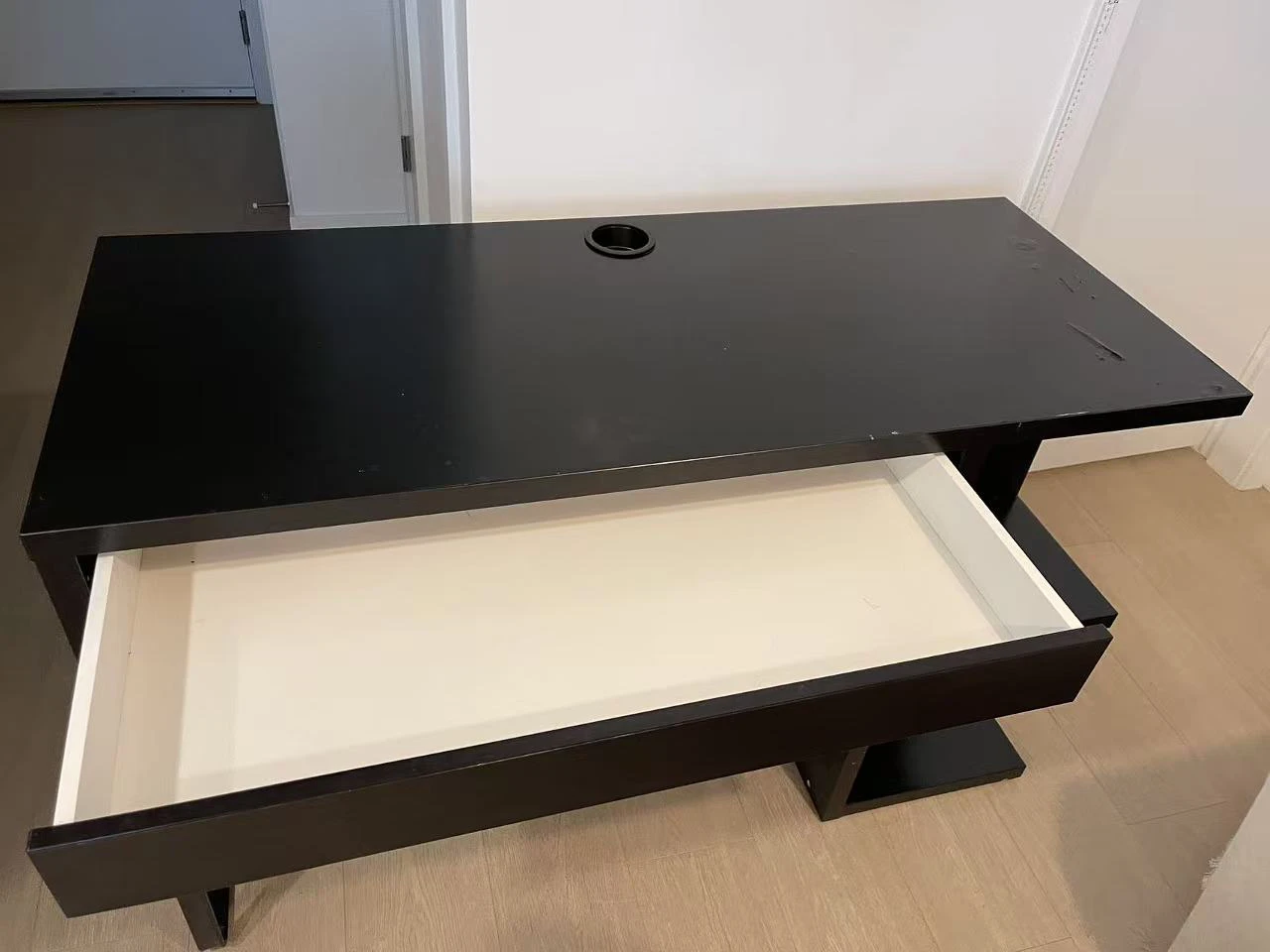 Ikea Black Desk with Drawer and Shelves - photo 2