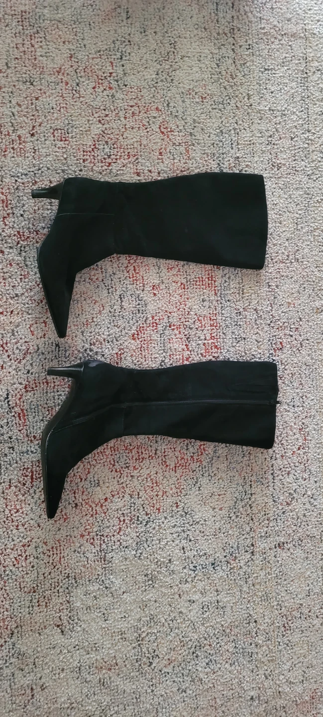 Black Suede Pointed Toe Heeled Boots