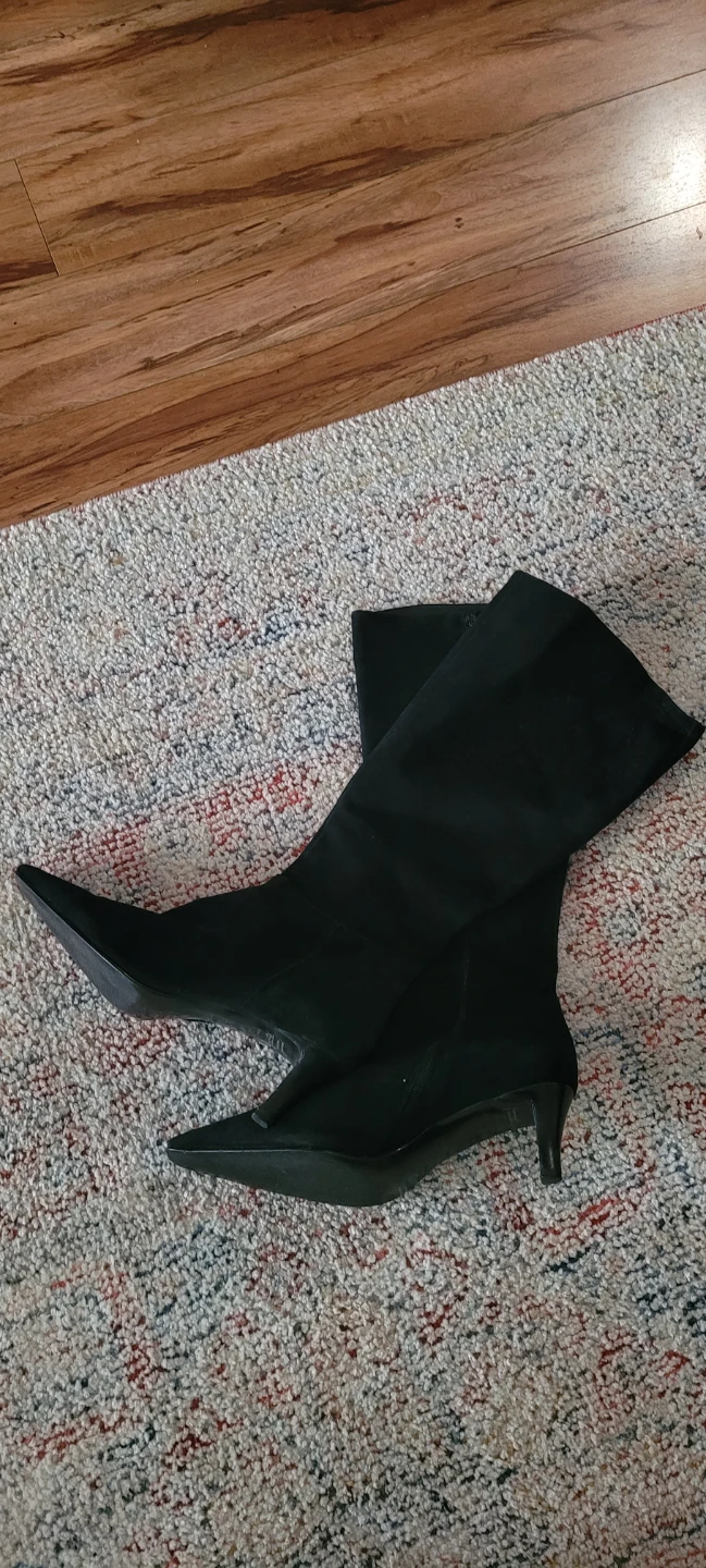 Black Suede Pointed Toe Heeled Boots - photo 2