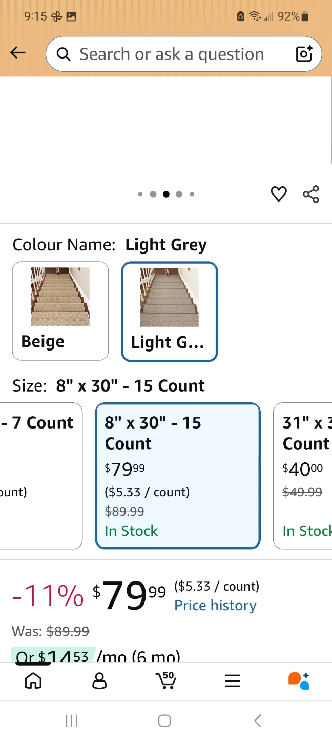 Padoor Stair Treads Carpet Mats - 15 Pack - Light Grey - photo 5