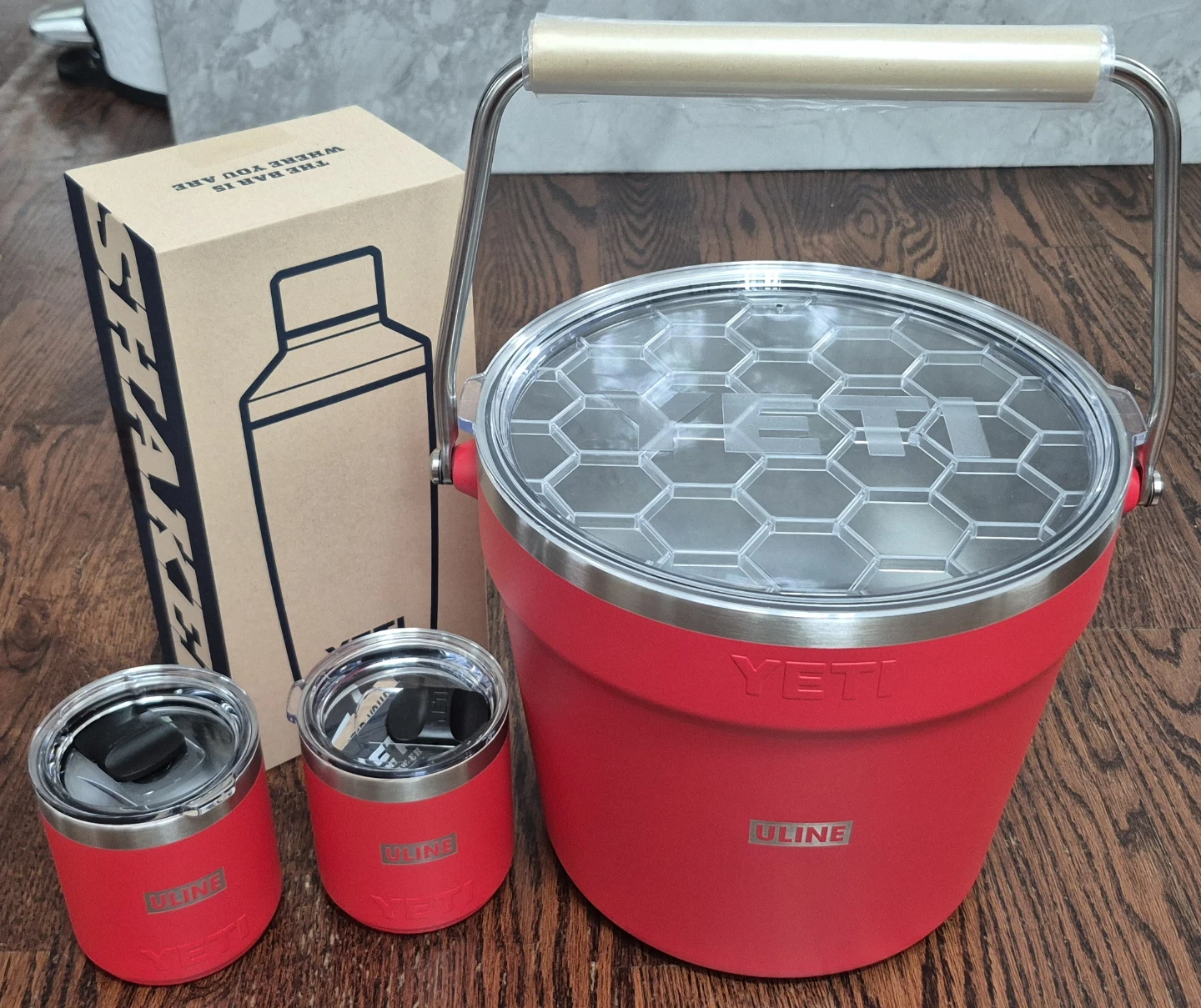 Brand New Red YETI Rambler Ice Bucket and Cocktail Shaker Set