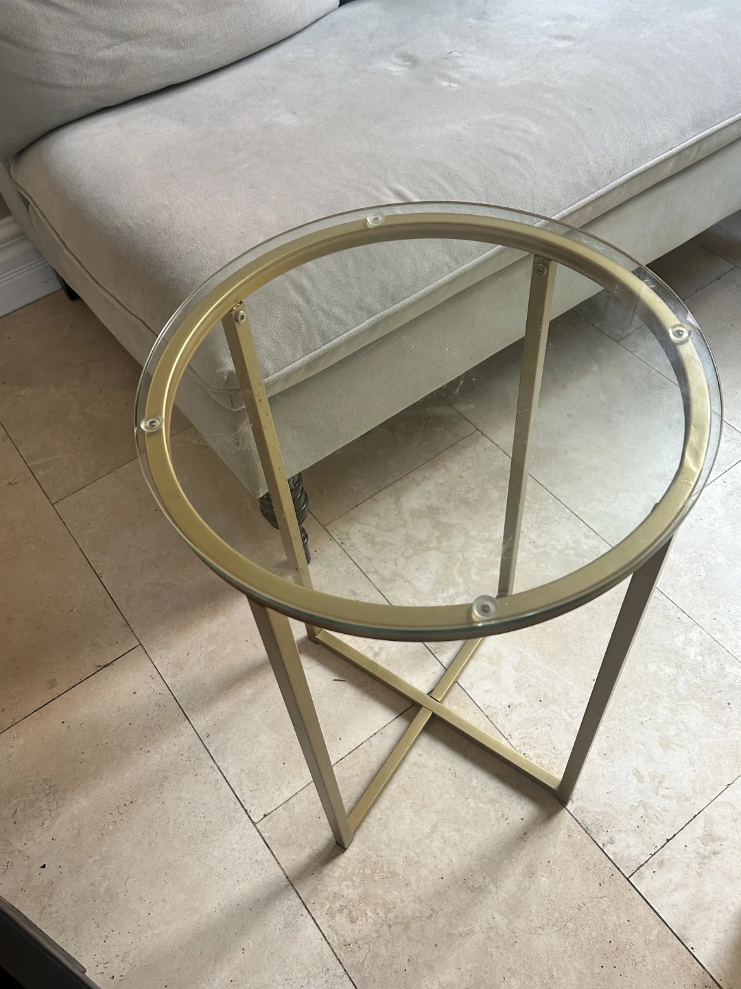 Round Glass End Tables with Gold Frame - set of two