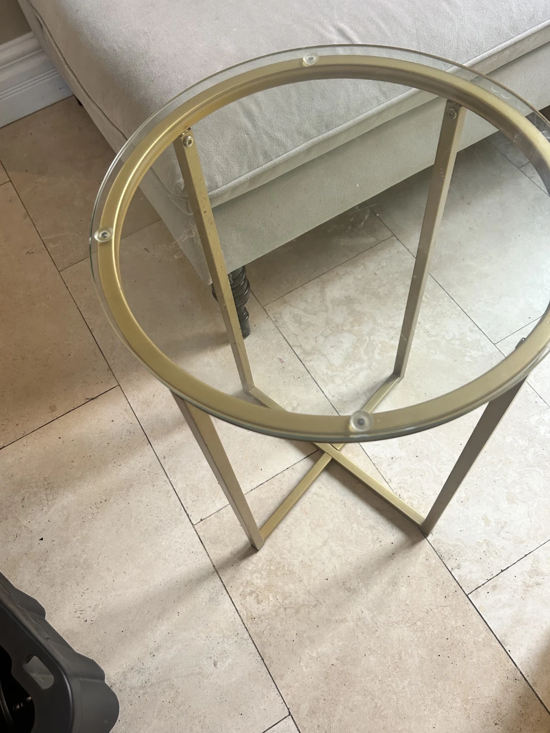 Round Glass End Tables with Gold Frame - set of two - photo 2