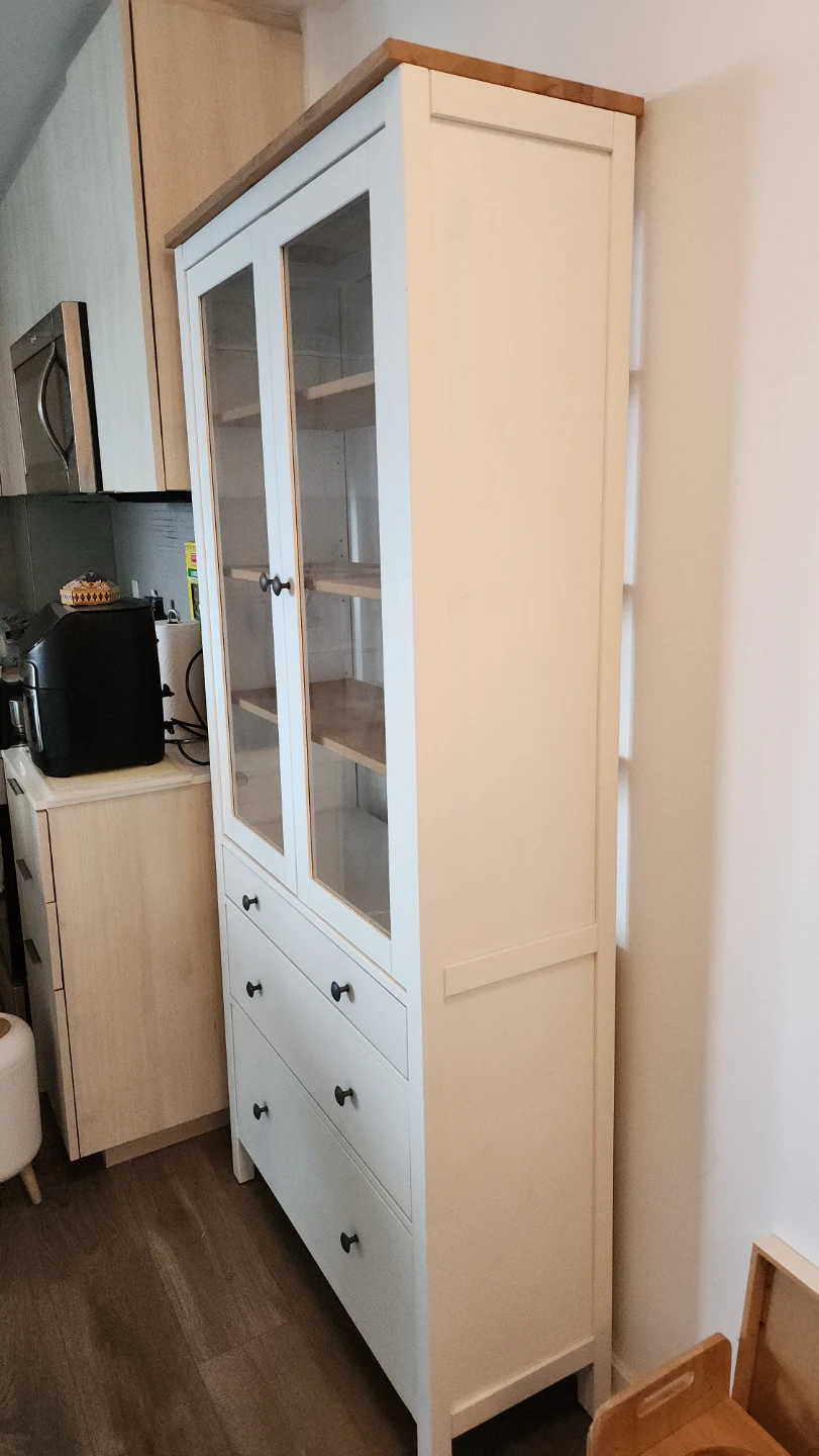 IKEA HEMNES Glass Door Cabinet with 3 Drawers – White And Wood - photo 3