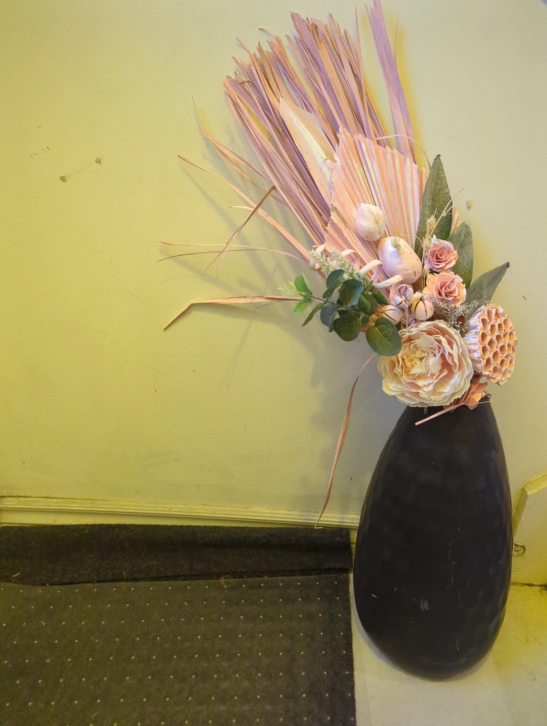 Dried Flower Arrangement in Black Vase