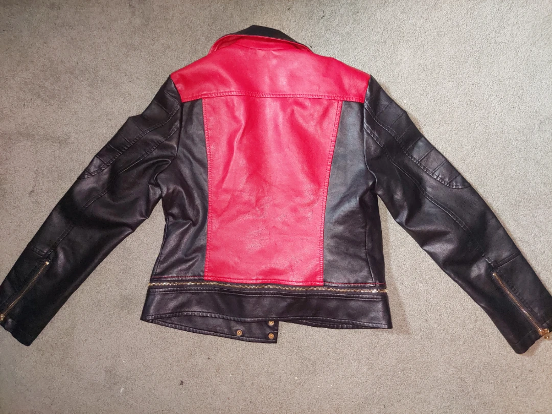 Red and Black Faux Leather Biker Jacket - photo 3