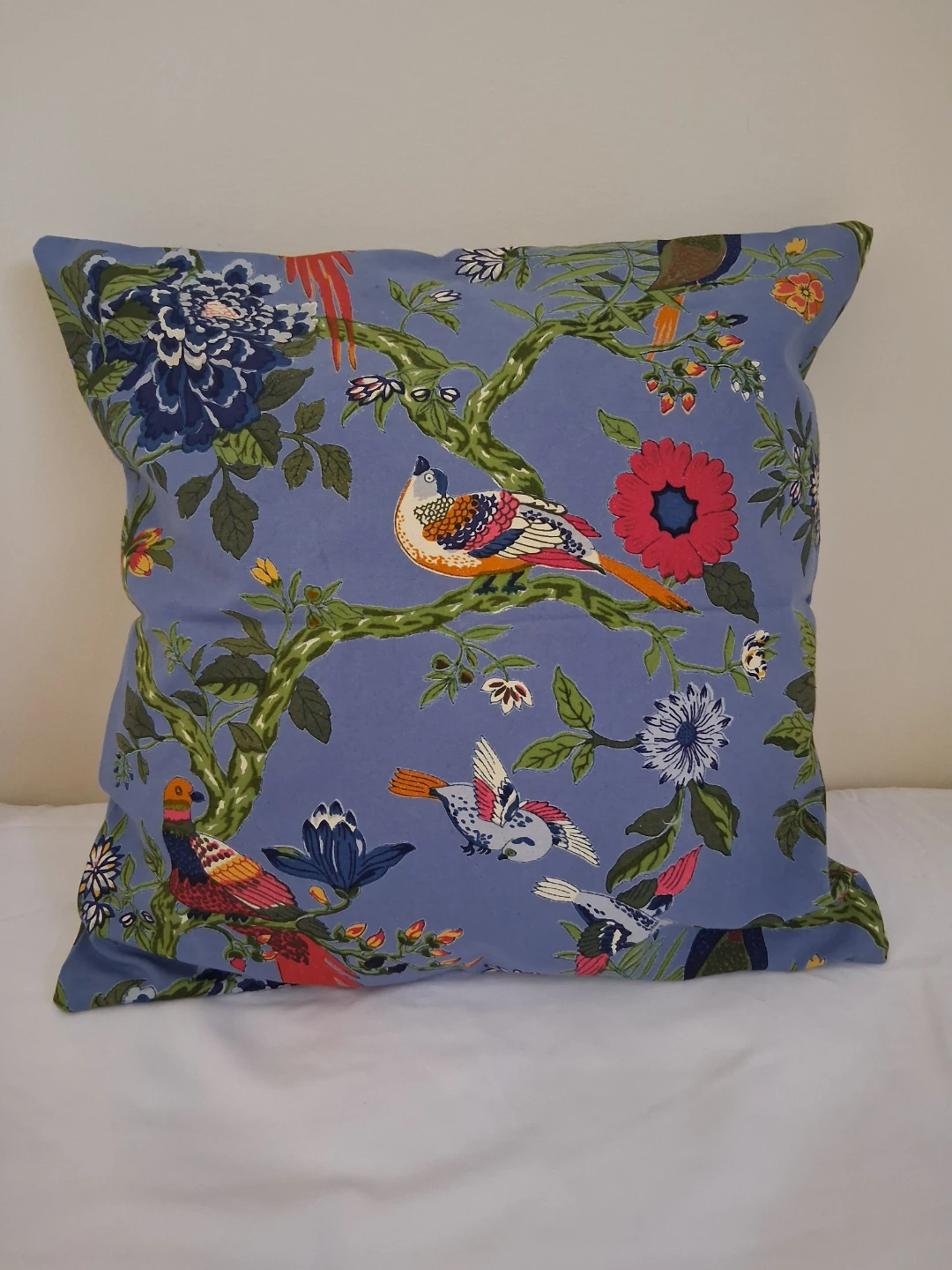 New Decorative Throw Pillow Cover - Blue Floral Bird Pattern