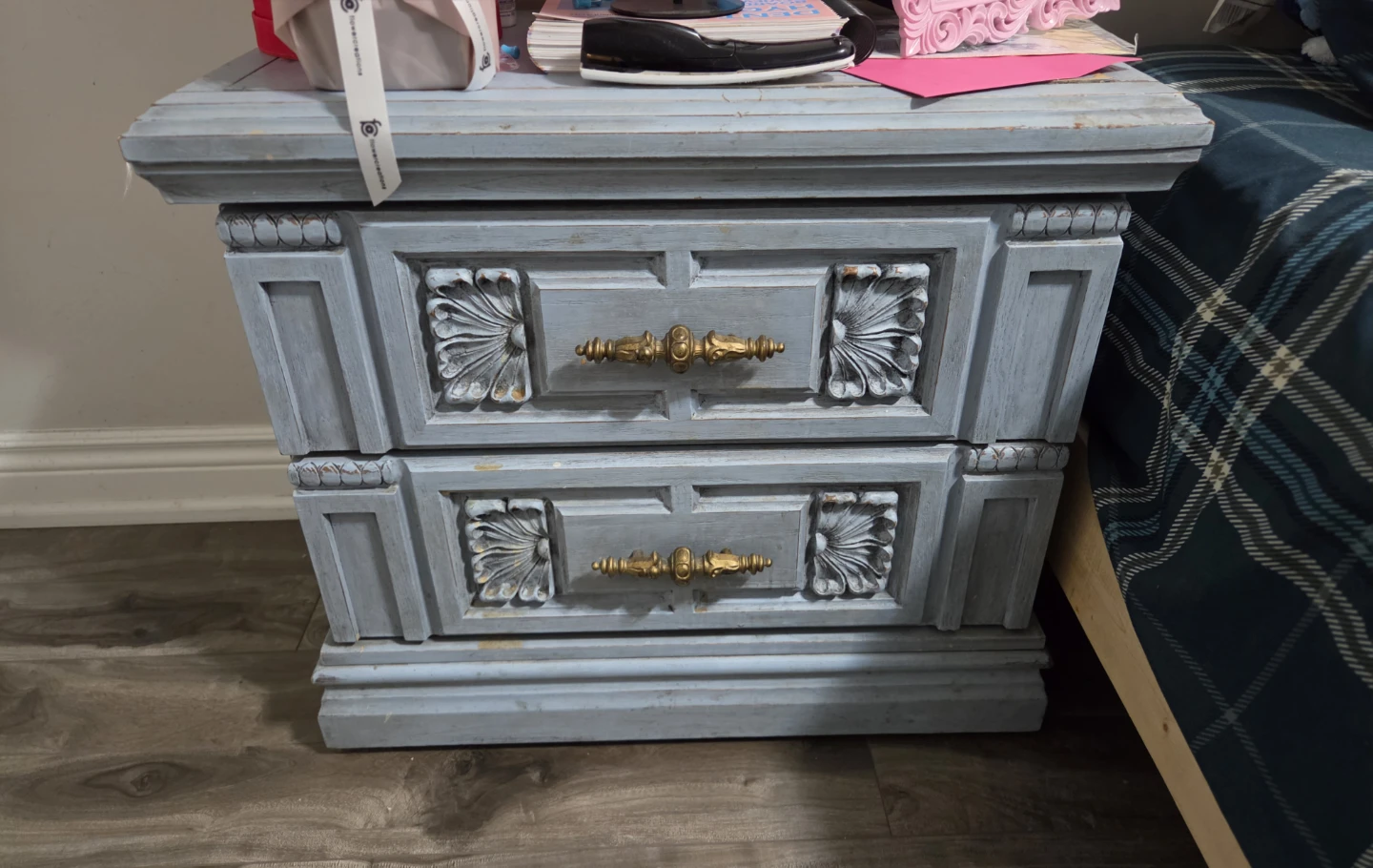 Vintage Grey Two-Drawer Nightstand