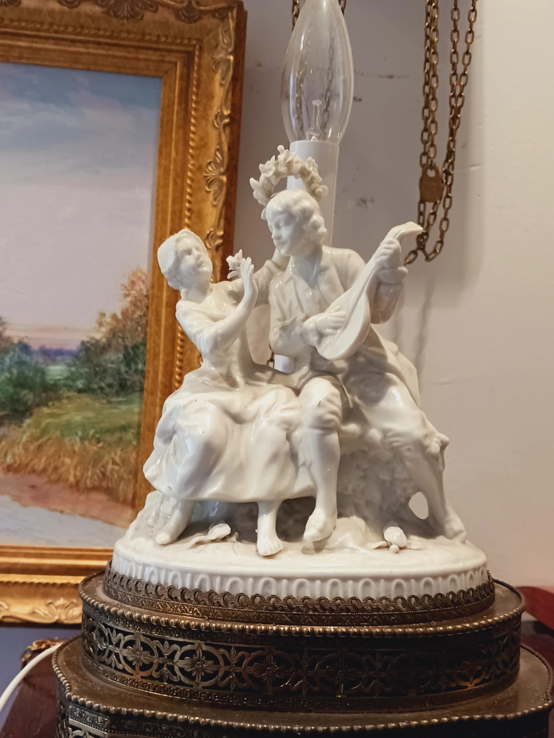 Gorgeous Dresden Lamp Porcelain Couple Figurine Lamp - photo 2