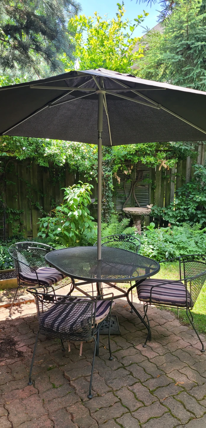 Wrought Iron Patio Set - Table, 4 Chairs, Pads Umbrella, Base - photo 3