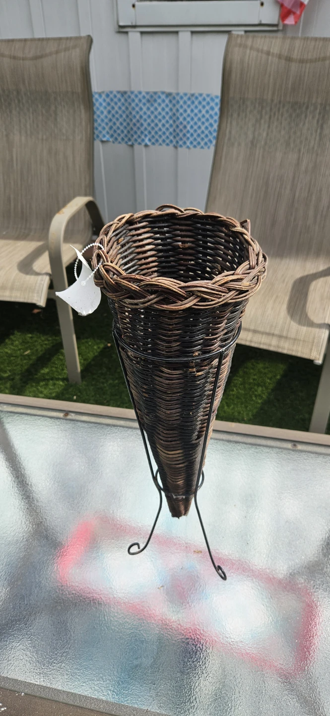 Wicker Cone-Shaped Basket with Stand