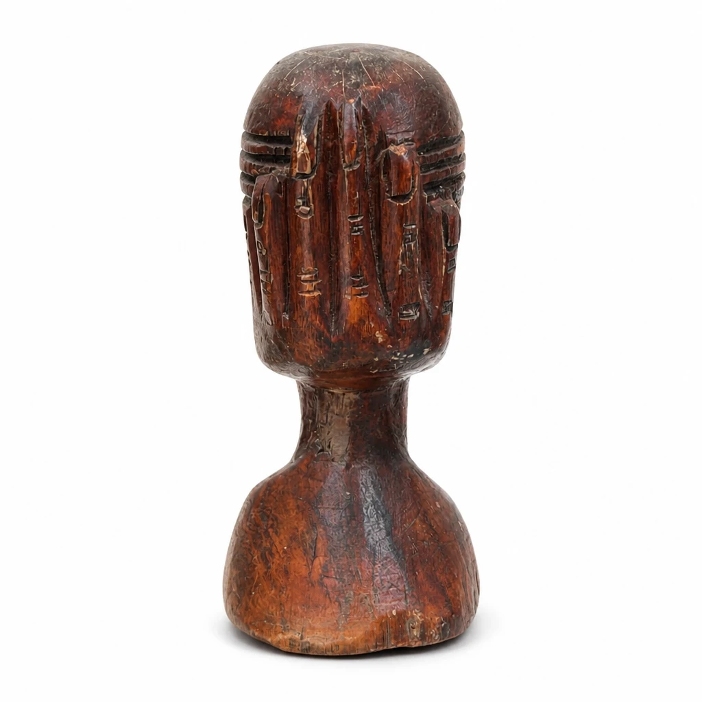 Hand Carved Wooden Skull Figurine - photo 3