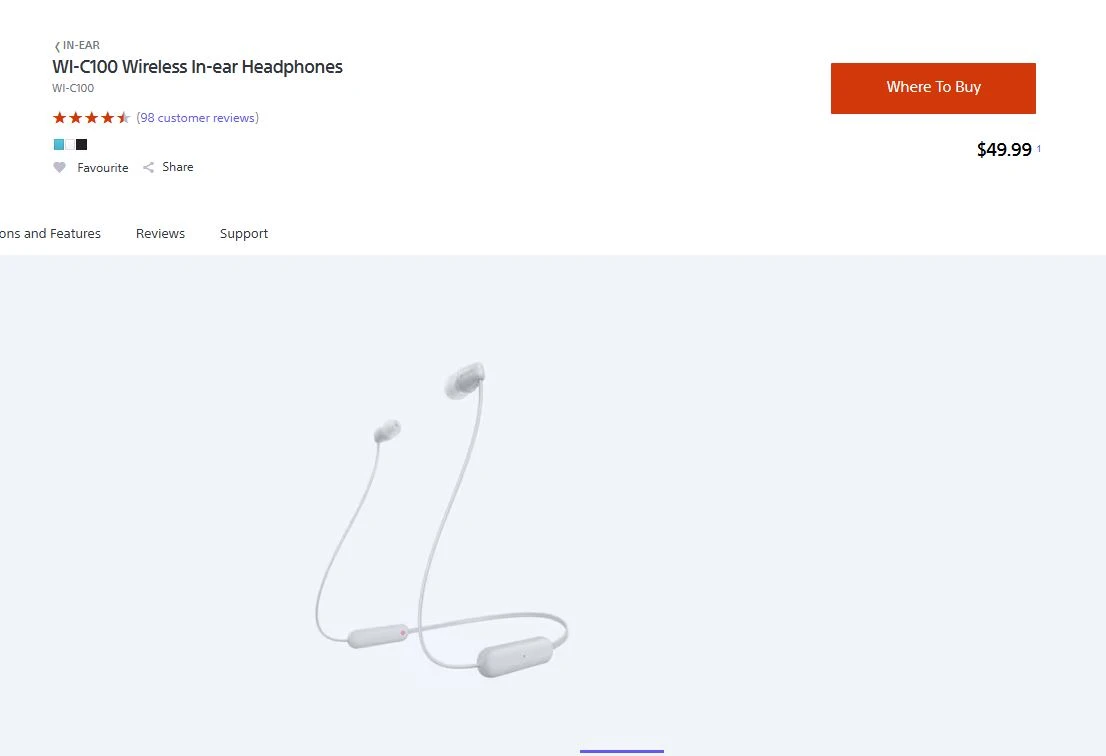 Sony WI-C100 Wireless In-ear Headphones - White - photo 3