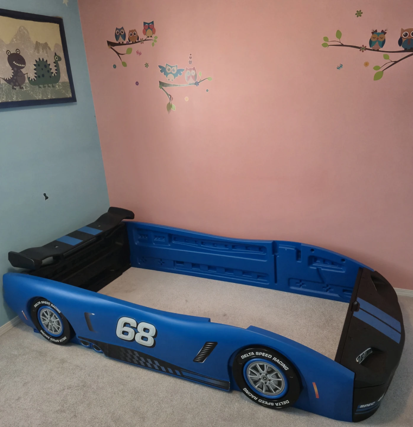 Blue race car twin bed frame - photo 2